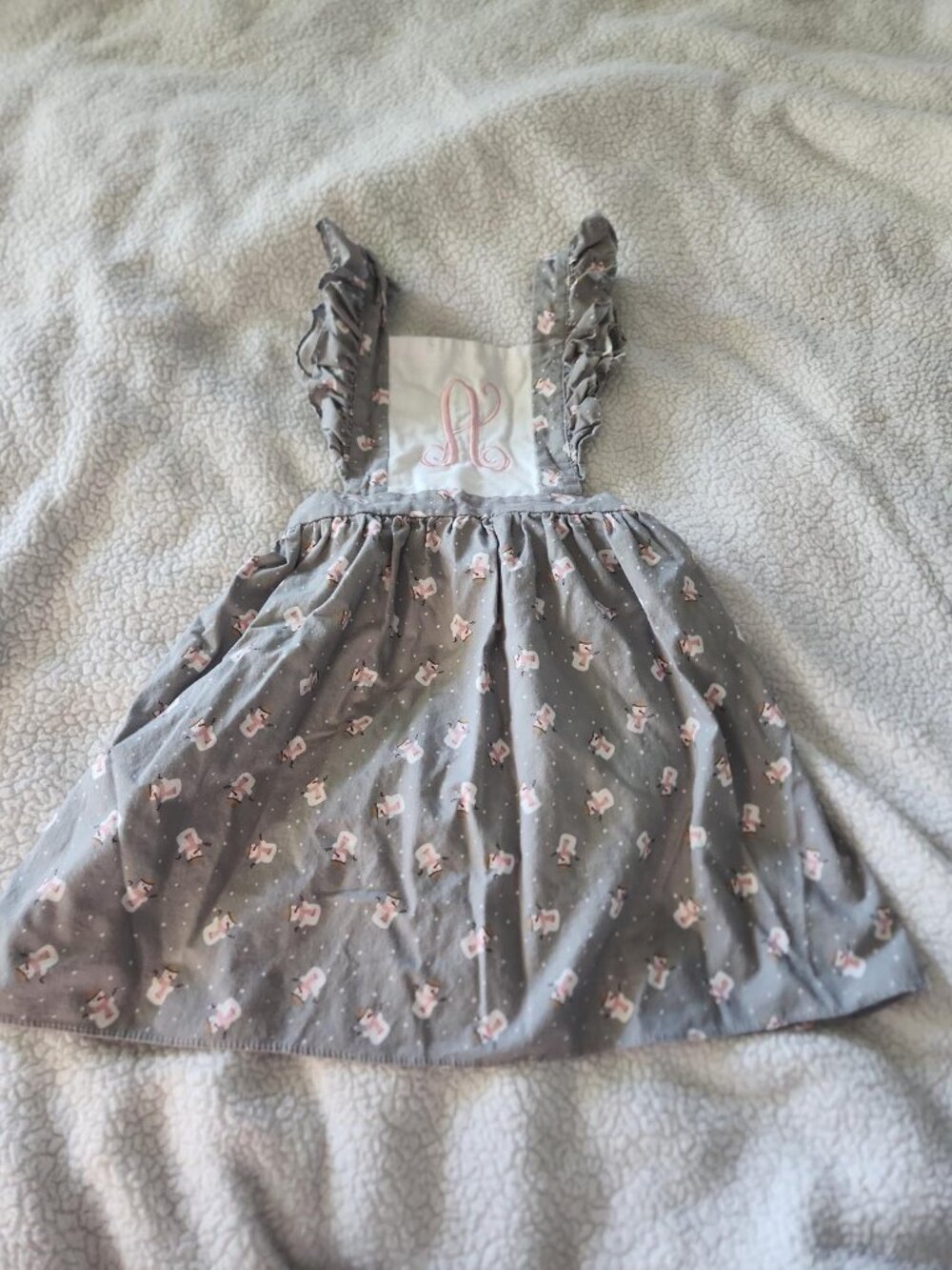 Ricrac & Ruffles snowman dress Monogram A Size 5